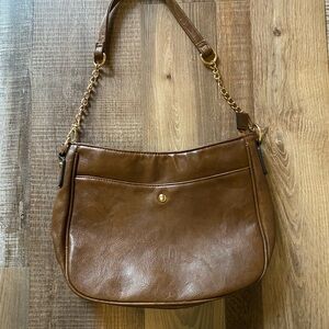 Source Unknown Tan Leather Shoulder Bag with Gold Chain